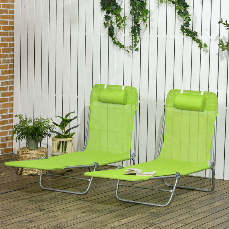 Folding Chaise Lounge Chairs with 6?Position Reclining Back and Headrest, Set of 2 – Green, Green