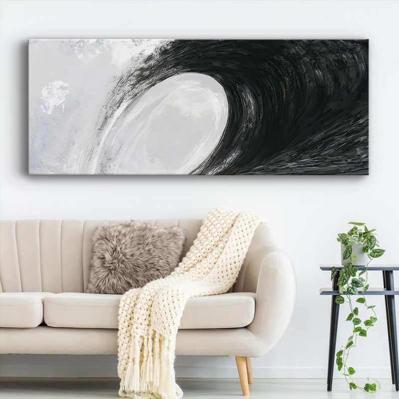 Ondes noires et blanches IV sur toile, H 12 po x l 30 po x P 1,5 po