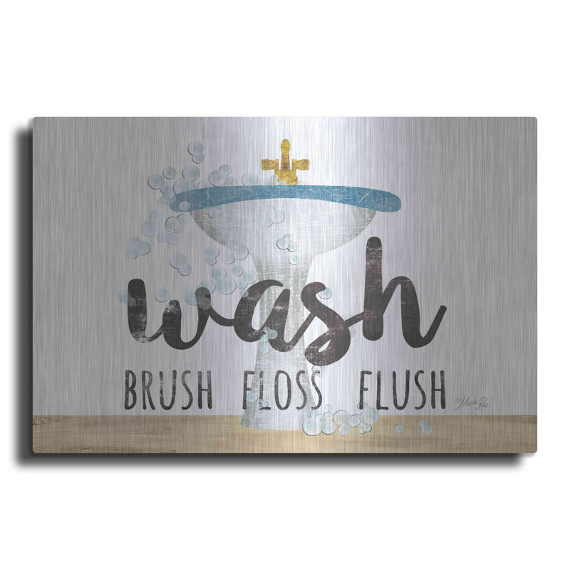 «Wash Brush Floss Flush» par August Grove® par Marla Rae, art mural en métal, H 24 po x l 36 po