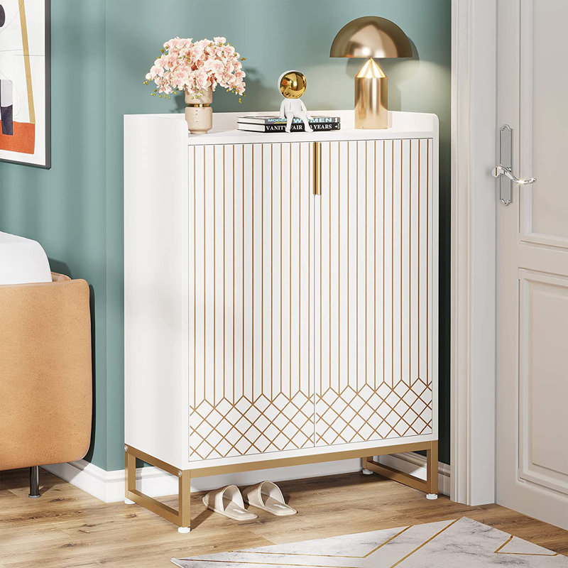 20-Pair 5-Tier Shoe Cabinet , White/Gold