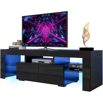 Glossy Led Tv Stand For 65 Inch Tvs, Entertainment Center With Led Lights, Black Tv Stand With Storage Drawers, Media Console Table Television Stand D -  Orren Ellis, 458664AD7BA54EEAAD991CF8D34150EB