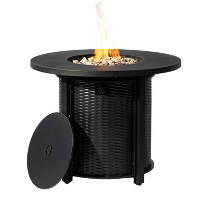 32" Round Propane Fire Pit Table Wicker Steel Lid Patio Heater 50,000 BTU