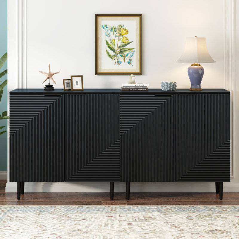 Ensemble de 2 armoires latérales minimalistes modernes Mirod, solution de rangement polyvalente, tablettes réglables, conception de porte géométrique élégante, parfait comme meuble télé