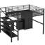 Lit mezzanine en métal avec table et garde-robe, double, noir - Design contemporain, construction robuste, solutions de rangement généreuses, structure de base moderne à assemblage simple, zones abondantes, simplicité