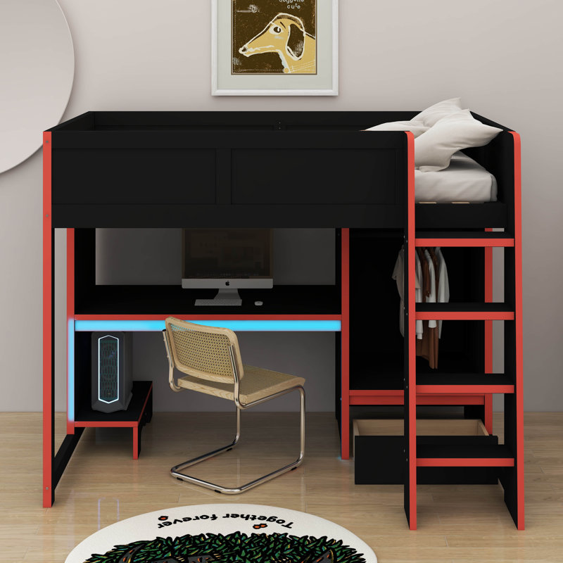 Lit mezzanine double avec bureau