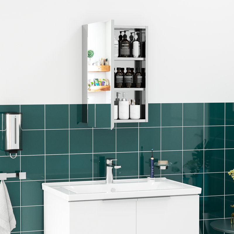 Armoire de toilette 15,14 "x 23,97" argentée - Porte à charnières, tablettes de rangement pour la vie et la lessive avec 23,97 "de rangement, pièce