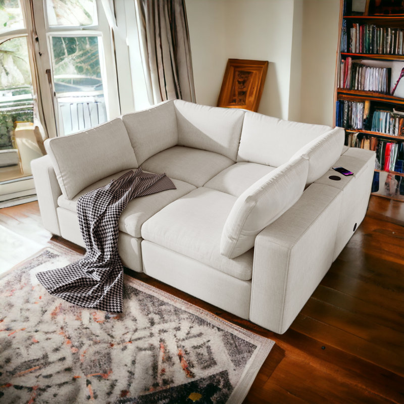 Dextin Upholstered L-Shaped Sectional Reversible, Beige 100% Polyester