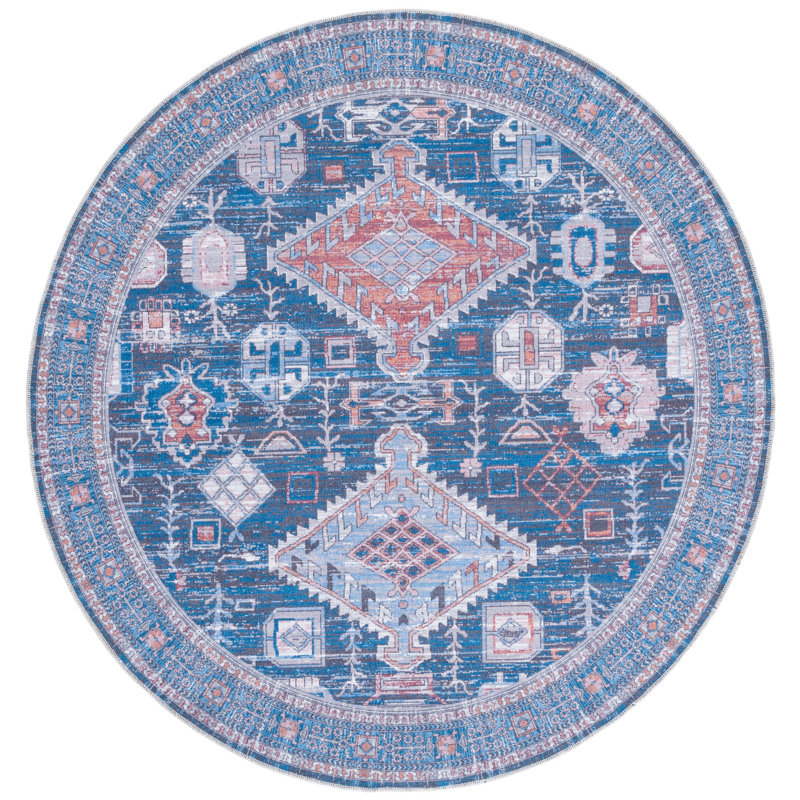 Amer Performance Machine Washable Oriental Rug, Round 6'7"