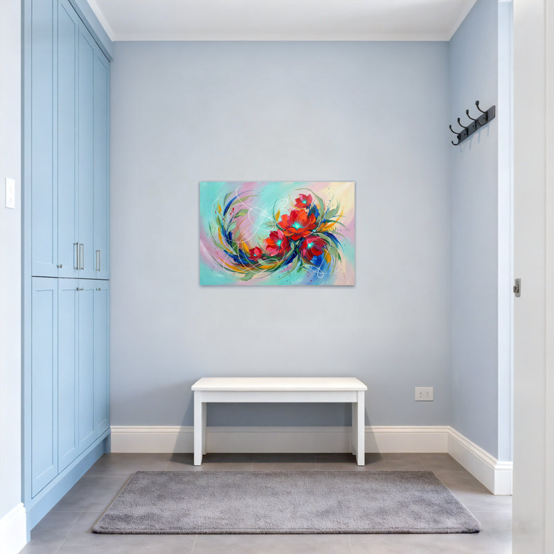 Plantes et fleurs, art floral abstrait coloré, H 12 po x l 18 po