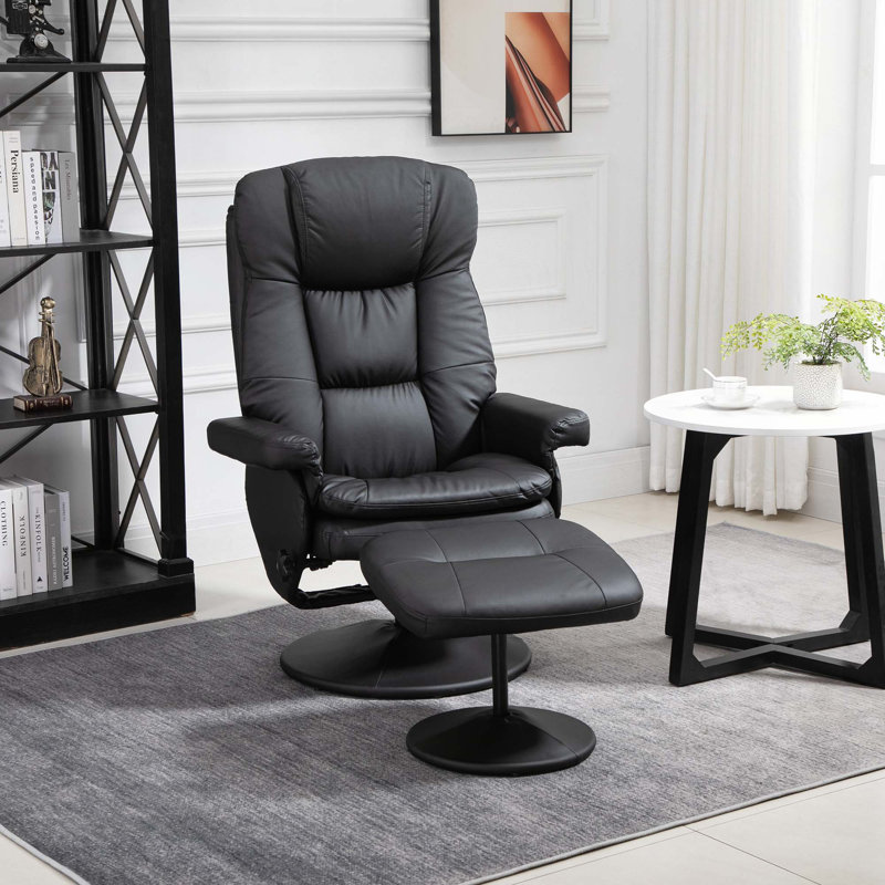 Faux Leather Swivel Recliner, Black, Black Faux Leather