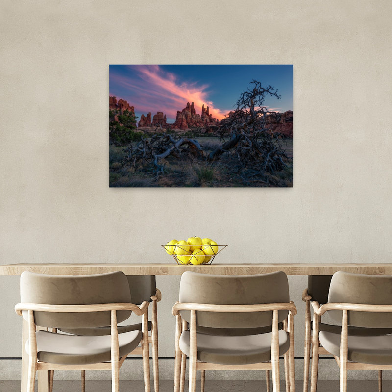Twisted Tree Desert Sunset Colorful Dramatic Serene Landscape Nature Wall Art Print 1 Piece Wrapped Canvas Wall Art