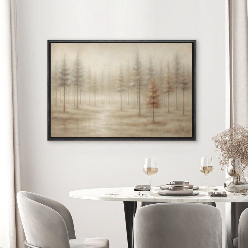 «Misty Pine Forest Neutral Landscape», reproduction d'art sur toile encadrée, H 16 po x l 24 po, Noir