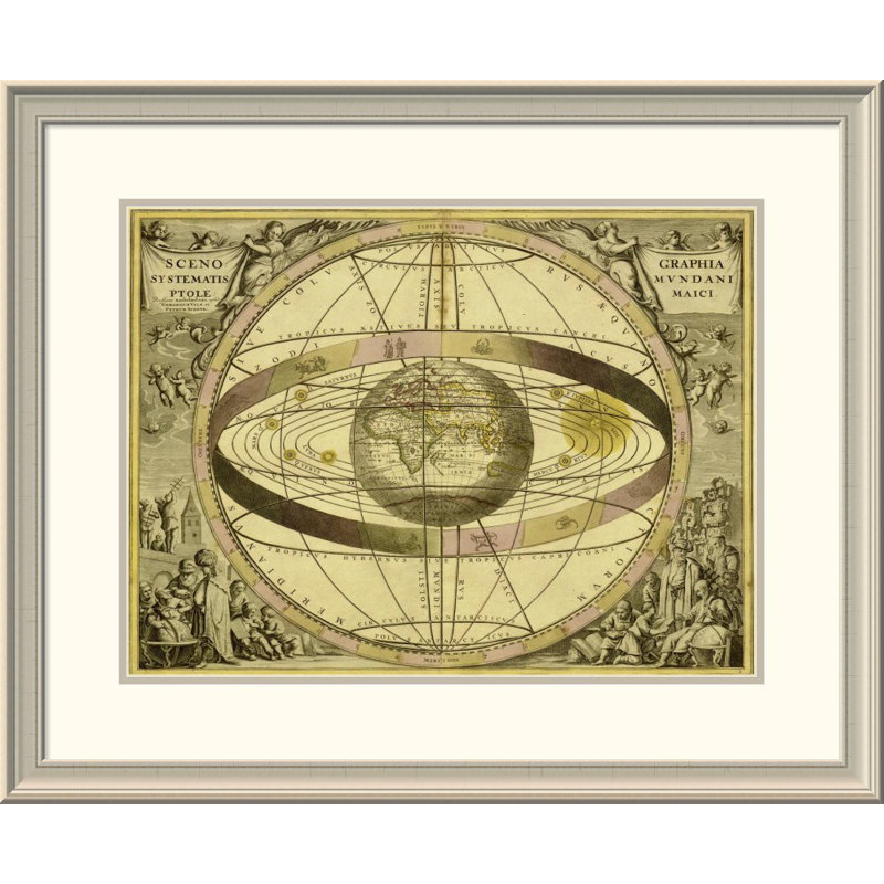 « maps of the célestes : sceno systematis ptolemaici », reproduction encadrée, H 26 po x l 32 po x P 1,5 po