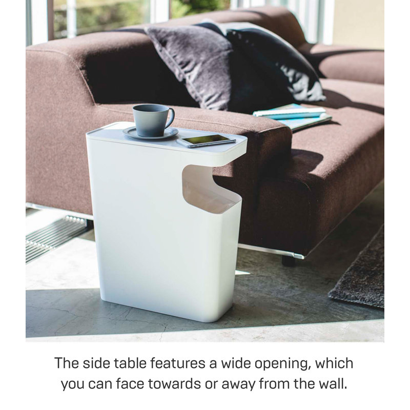 White Plastic Side Table with Built-in Trash Can