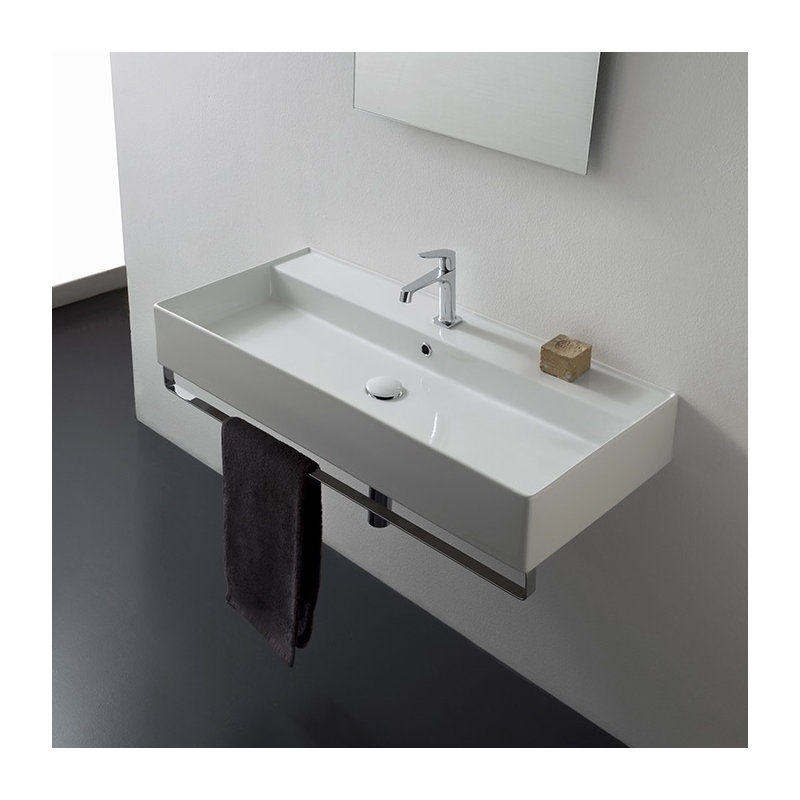 Scarabeo By Nameeks Teorema 18.1'' White/Chrome Ceramic Rectangular Bathroom Sink with Overflow, Single Hole