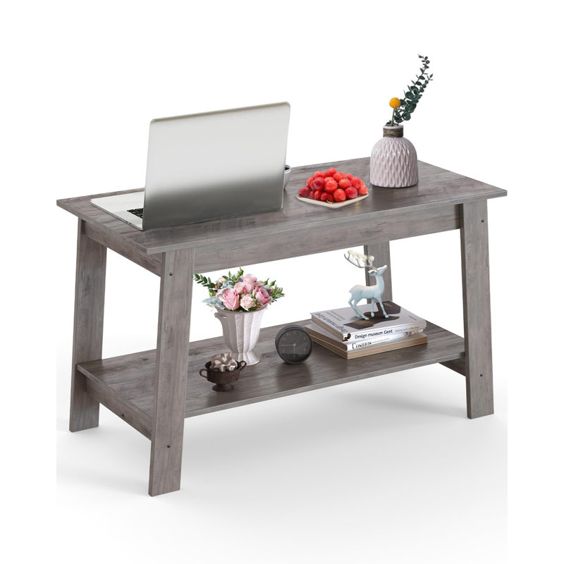 2-Tier Industrial Coffee Table With Storage Shelf,31.49" X 15.35" X 18.98"Rectangle Wood TV Stand Side Table