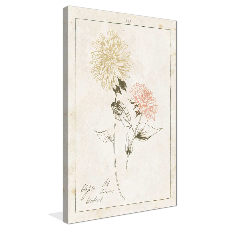 Fleurs sur fond blanc avec mots - peinture, L 18 po x H 30 po, Toile tendue