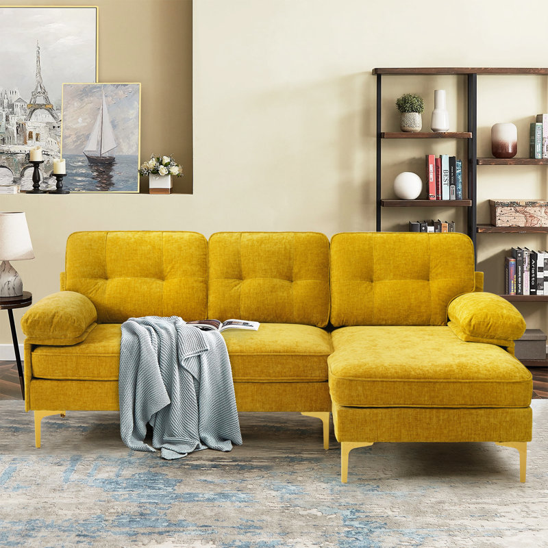 Canapé modulaire rembourré de 82,7 po Hilmir, Chenille dorée