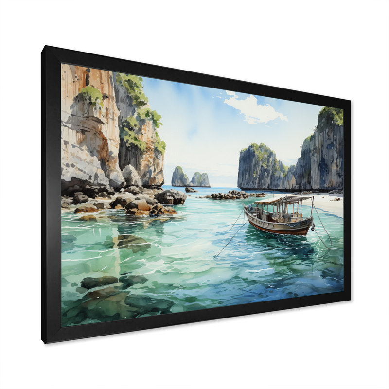 Phi Phi Islands Beaches III - Nautical & Beach Wall Art Prints, Cadre simple noir, H 16 po x l 32 po x P 1 po