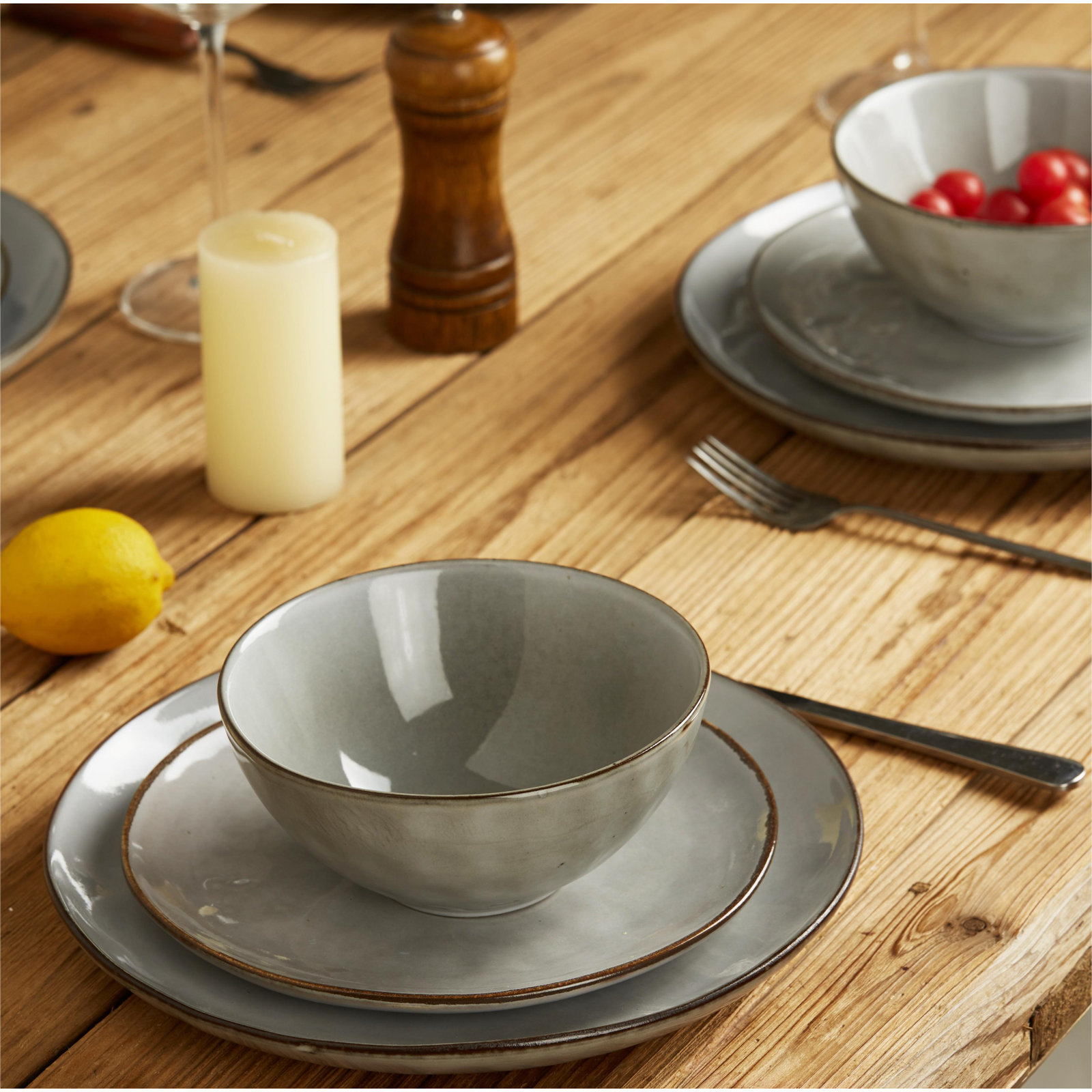 Leny 12-Piece Stoneware Dinnerware Set - Service for 4, Gray