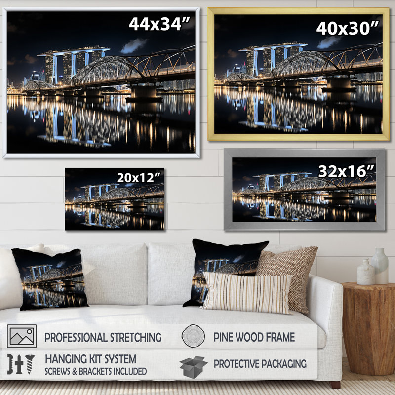 Singapour, beau, paysage urbain, noir, impression, H 34 po x l 44 po x P 1,5 po, Toile tendue