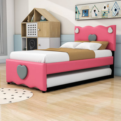 Denai Twin/Full Size PU Upholstered Platform Bed with Trundle and Heart Shaped Decoration -  Alcott HillÂ®, CDBCFD5525864D08805C7E0F31D0A01B