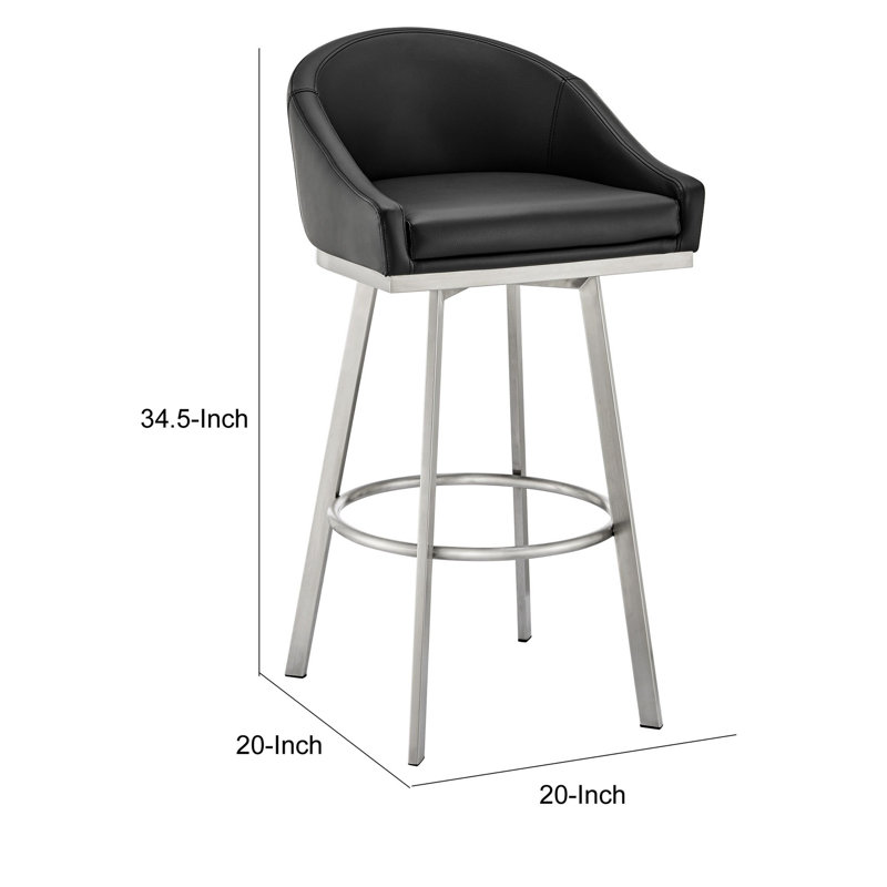 Tabouret de bar à hauteur de comptoir ou de bar Lamarion, Noir/acier inoxydable