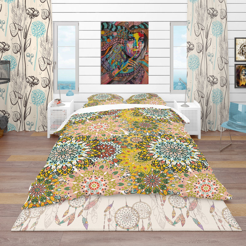 Ensemble de housse de couette bohème et éclectique, Housse simple + 1 taie décorative