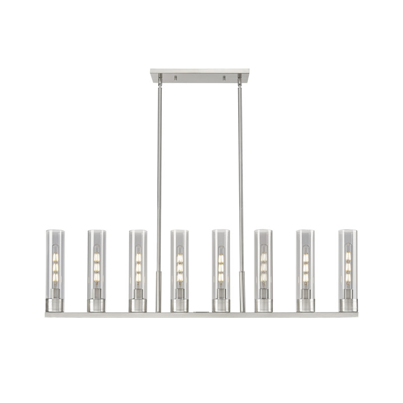 Luminaire suspendu 6 lumières avec abat-jour Scherer, Gris fumée clair, Nickel satiné