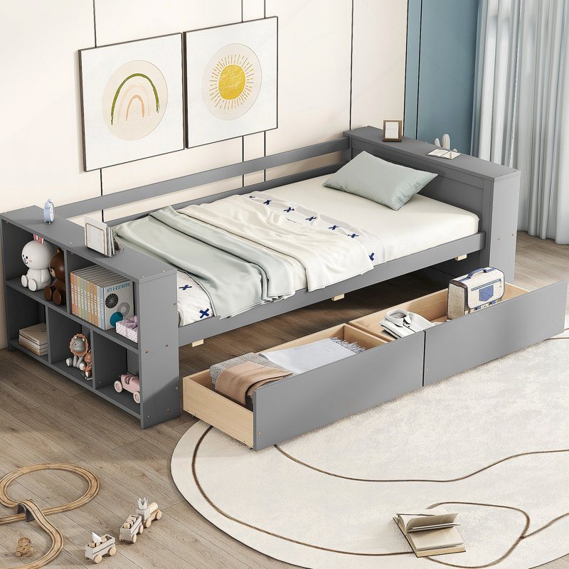 Lit de jour simple avec tablettes et tiroirs