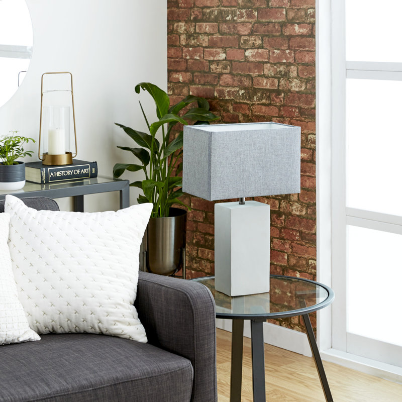 Vaughn Cement Stone Gray Table Lamp with Square Shade