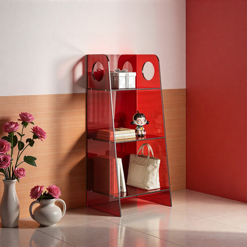Tablette de rangement rouge trapézoïdale en acrylique, H 39,37 po x l 23,62 po x P 11,81 po