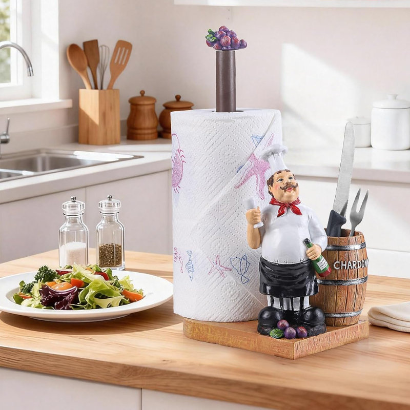Chef Paper Towel Holder with Wine Barrel
