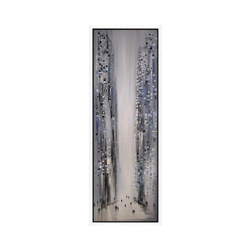 City In Lights by Ekaterina Ermilkina - Panoramic Painting on Canvas, 30.48 cm H x 91.44 cm W, White Framed