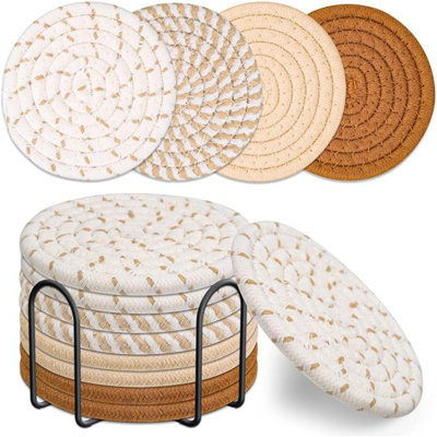 Mckanti Drink Coasters Set Of 8, 4 Colors Absorbent Coasters For Drinks, Minimalist Cotton Woven Coaster For Living Room Decor, Tabletop Protection Suitable For Kinds Of Cups, 4.3 Inches