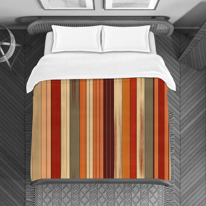 Housse de couette à rayures verticales, Housse de couette pour très grand lit, Orange / Rouge