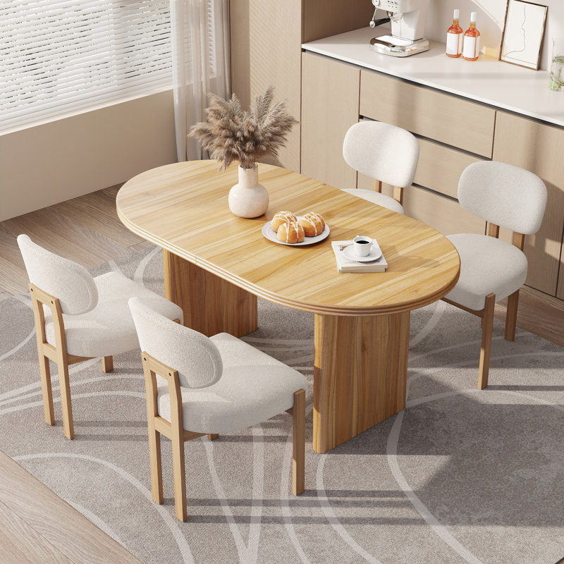 Ensemble de salle à manger extensible Mid-Century, Beige, Ensemble de cinq pièces : table, quatre chaises, Beige