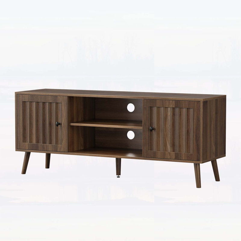 Console classique avec portes à rainure verticale, tablettes réglables, pour le divertissement dans le salon