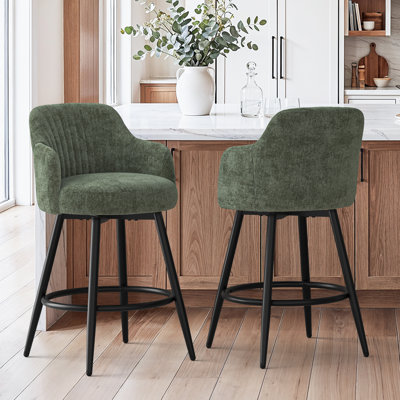 Tabouret de bar pivotant de 26 po de hauteur et tabouret de comptoir rembourré avec accoudoirs à dossier incurvé (ensemble de 2)