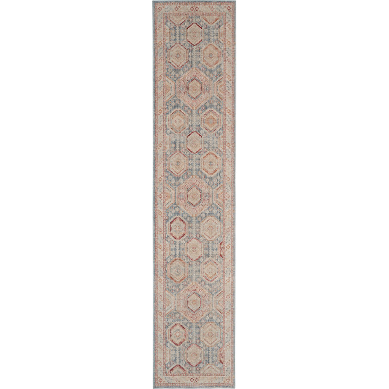 Tapis bleu / crème Whitney, Tapis de couloir 2 pi 7 po x 12 pi