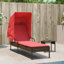 Chaise longue Ebern Designs avec auvent et table en rotin de polyester brun-1934403595