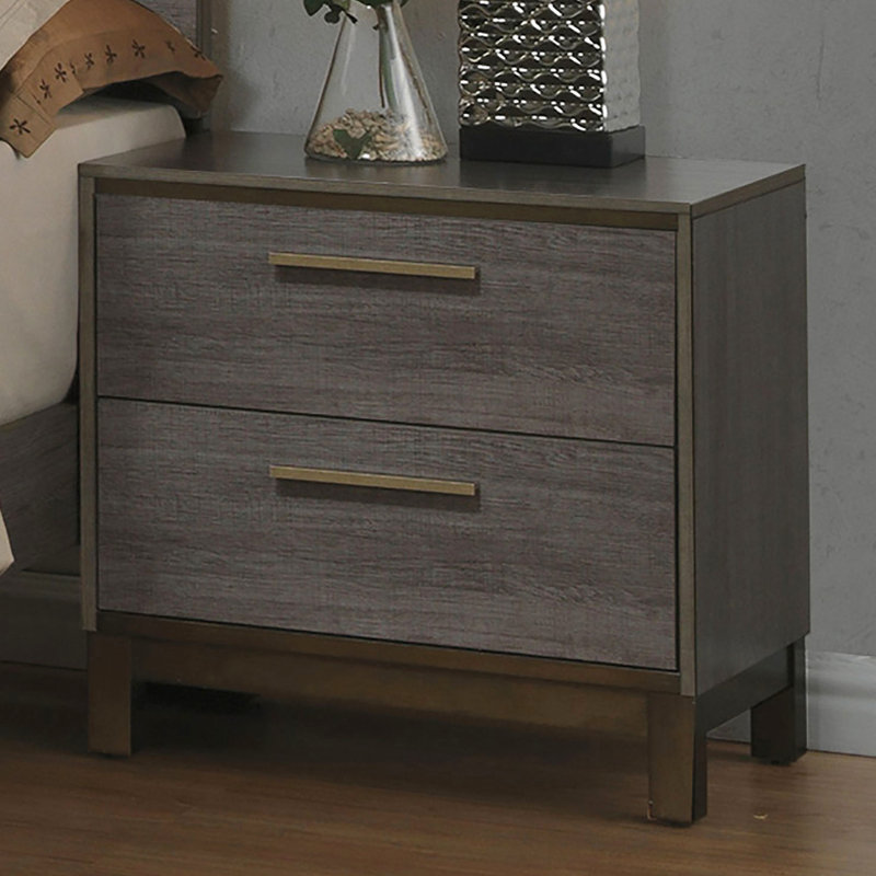 Table de chevet de chambre à coucher avec finition deux tons gris antique et placage de papier côté bois massif pour la décoration intérieure