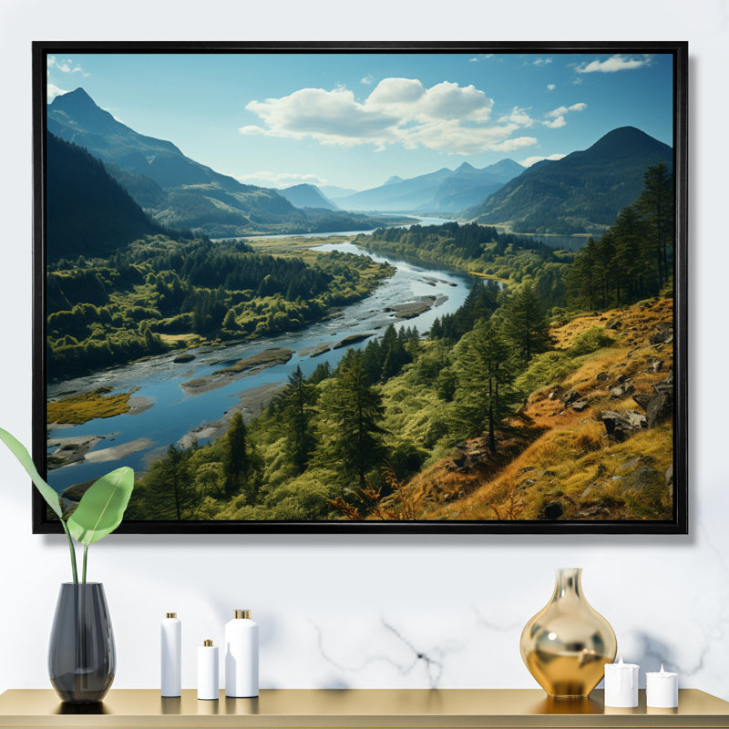 «USA Columbia River Gorge Landscape I», reproduction d'art sur toile, H 24 po x l 32 po x P 1 po, Cadre flottant noir