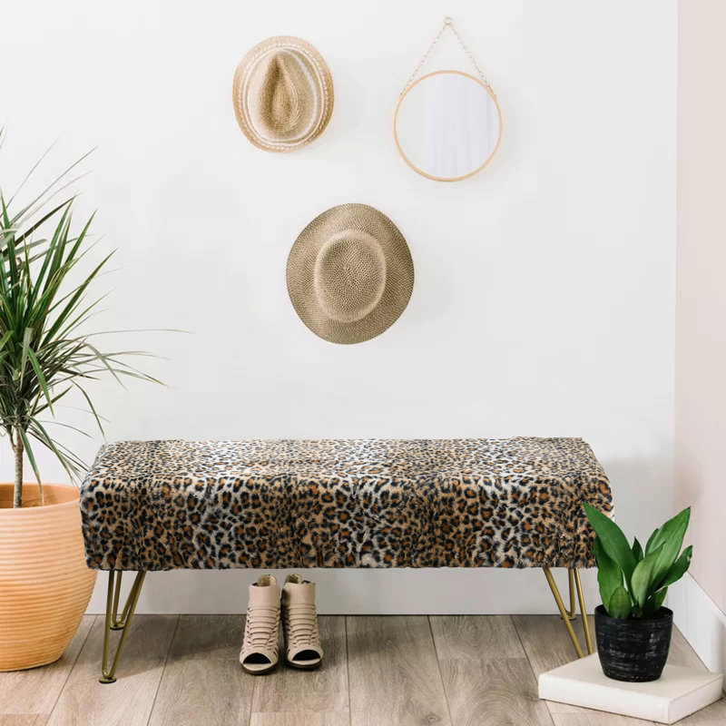 Pearman Faux Fur Upholstered Bench, 17" H x 46" W x 16" D, Gold