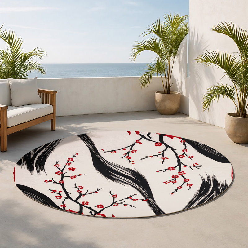 Tapis intérieur et extérieur Sunset Bloom, Rond 5 pi