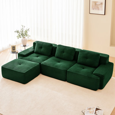 Canapé modulaire en velours côtelé de 117 po de style moderne 117 po avec assise profonde, passepoil perlé mobile, design et base coulissante pour le salon - 3 sièges, espace confortable et ergonomique