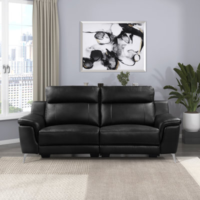 Cloie 88" Modern & Contemporary Genuine Top Grain Leather Power Reclining Sofa with Effortless Power Mechanisms & Sleek Chrome Finish Metal Legs