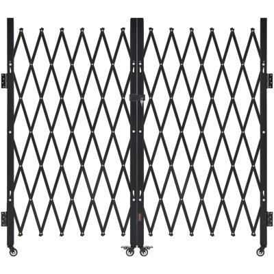 Double Folding Security Gate, Lockable Scissor Gate with 360° Swivel Casters, Outdoor Barricade Steel Retractable Gates, for Entry Security, Garage, Warehouse & Pool, 125.98 x 63.19 in (W x H)