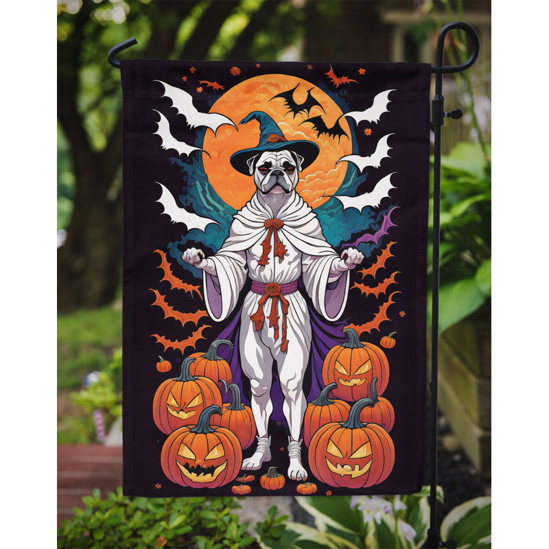 Drapeau blanc du jardin d'Halloween Boxer Witchy, 15,5 po x 11,25 po