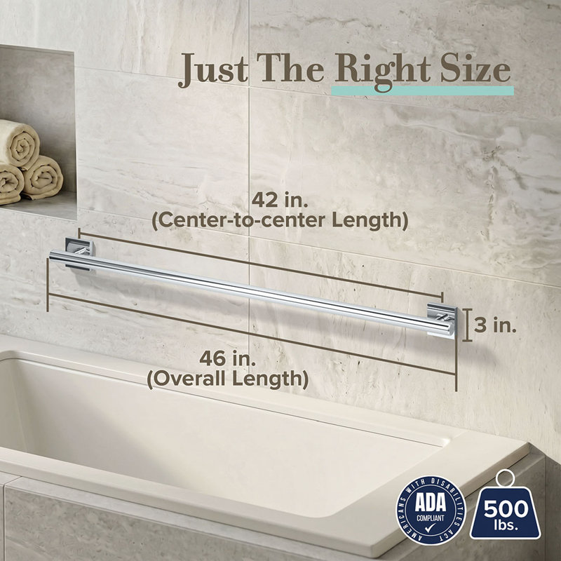 Elevate Wall Mount Stainless Steel Grab Bar, ADA Compliant Safety Bar, Chrome, 42" W